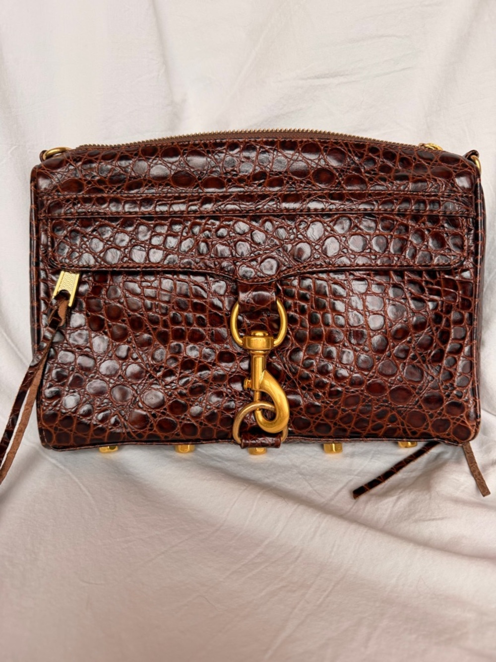Rebecca Minkoff Brown Croc-Embossed Leather Mini Crossbody